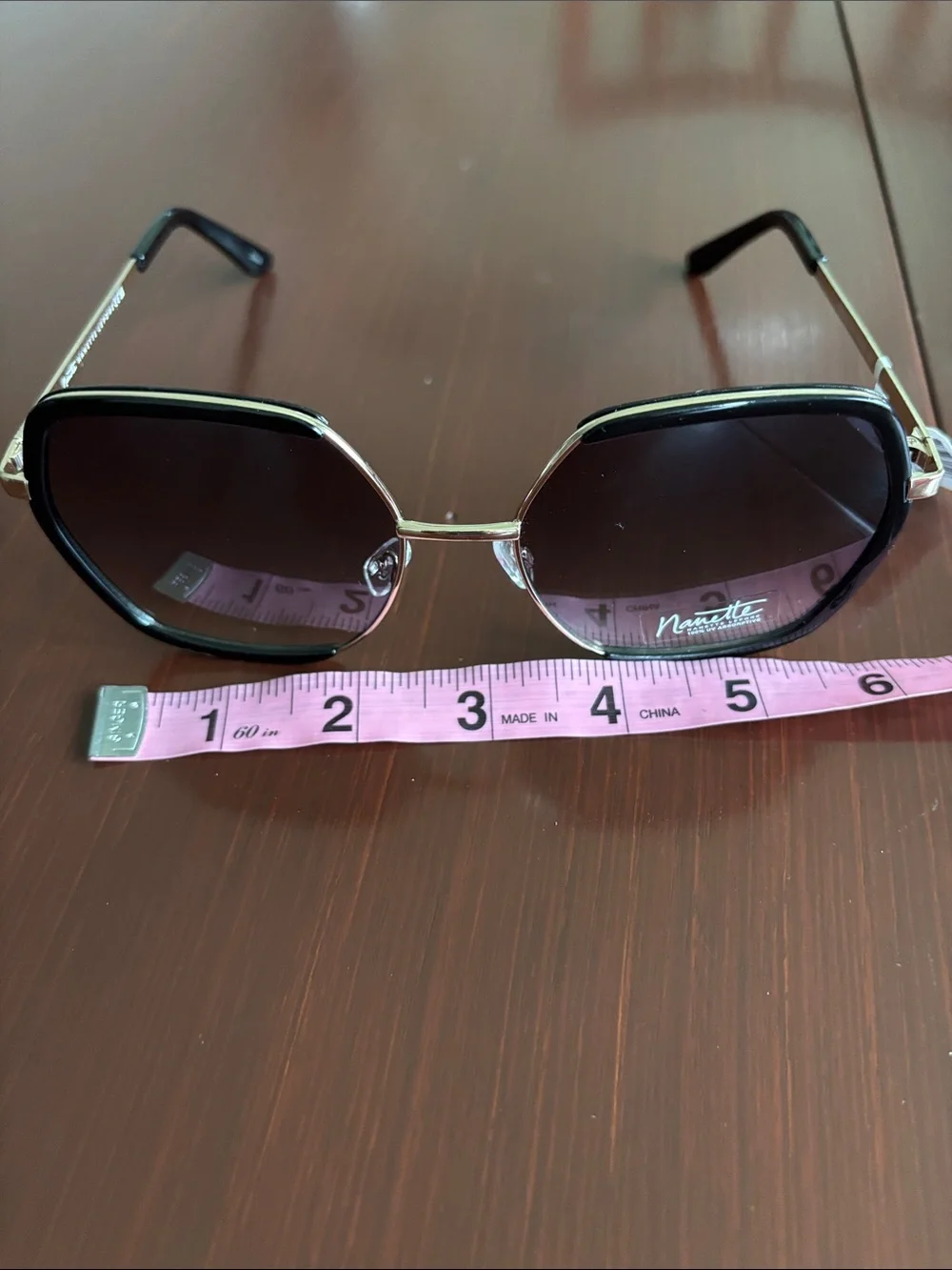 Nanette Lepore Gold Metal & black hexagonal frame/gradient,100% UV protection